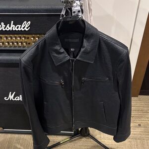 John Varvatos sheep skin leather textured jacket in black/granite